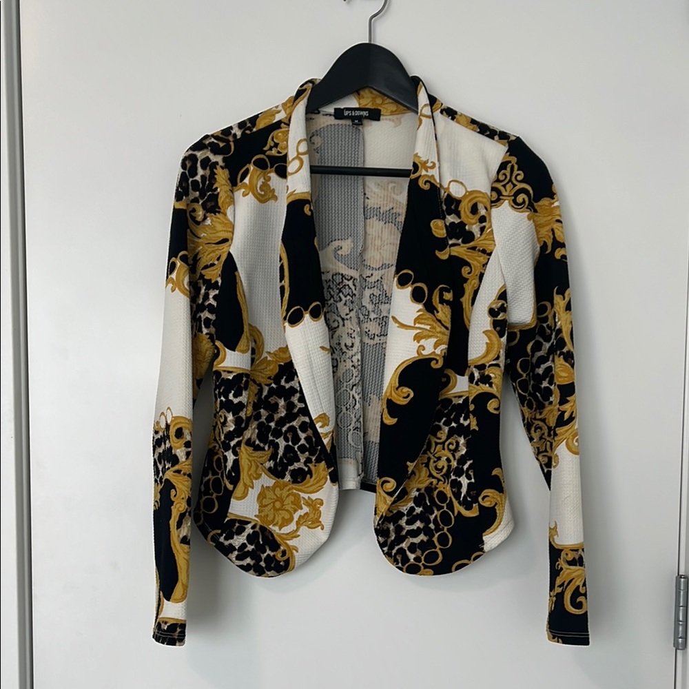 Black and Gold Baroque Blazer with Classic Lapel
